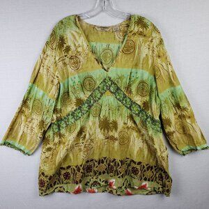 Quizz Bazaar Tunic Top Beaded Women's size 24 Plus Boho Tropical Print Resort